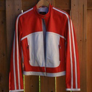 Danier Leather Racing Jacket Red and White Women's Size Medium